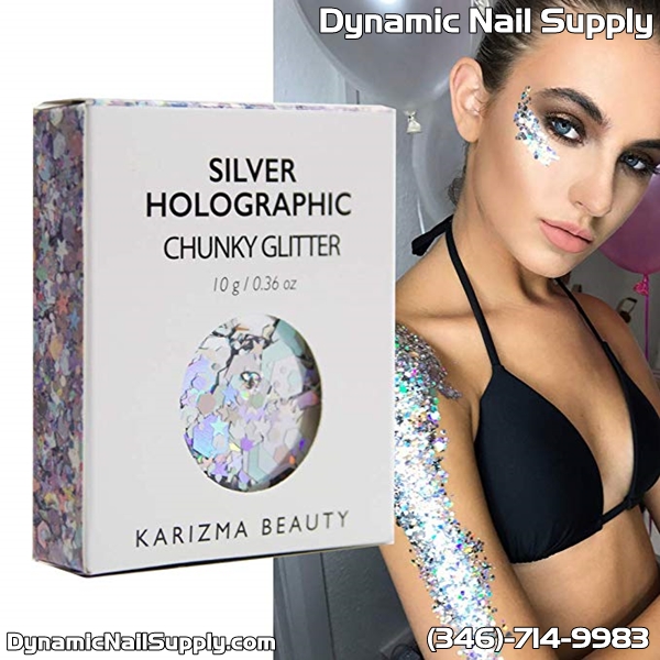 Review for Silver Holographic Chunky Glitter KARIZMA BEAUTY 10g Festival Glitter Cosmetic Face Body Hair Nails